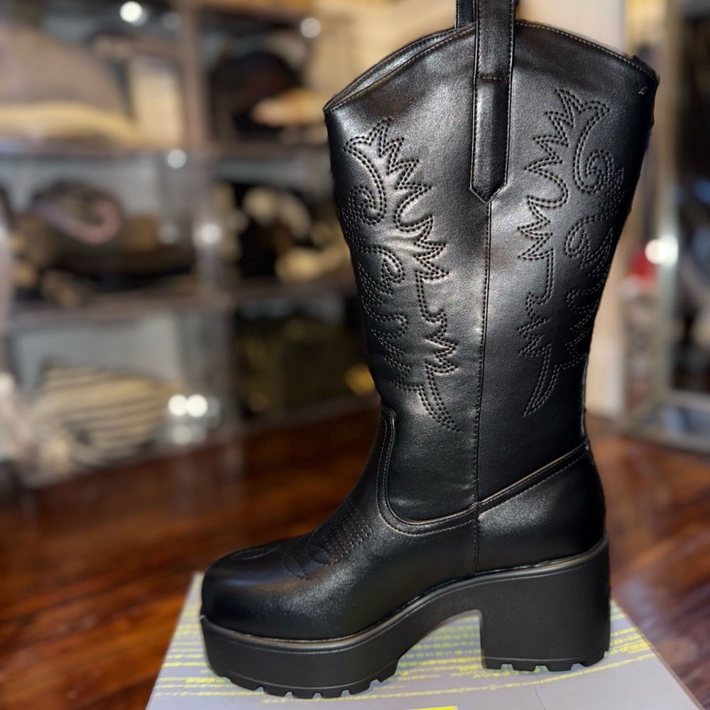 Koi Black Embroidered Heeled Boots
